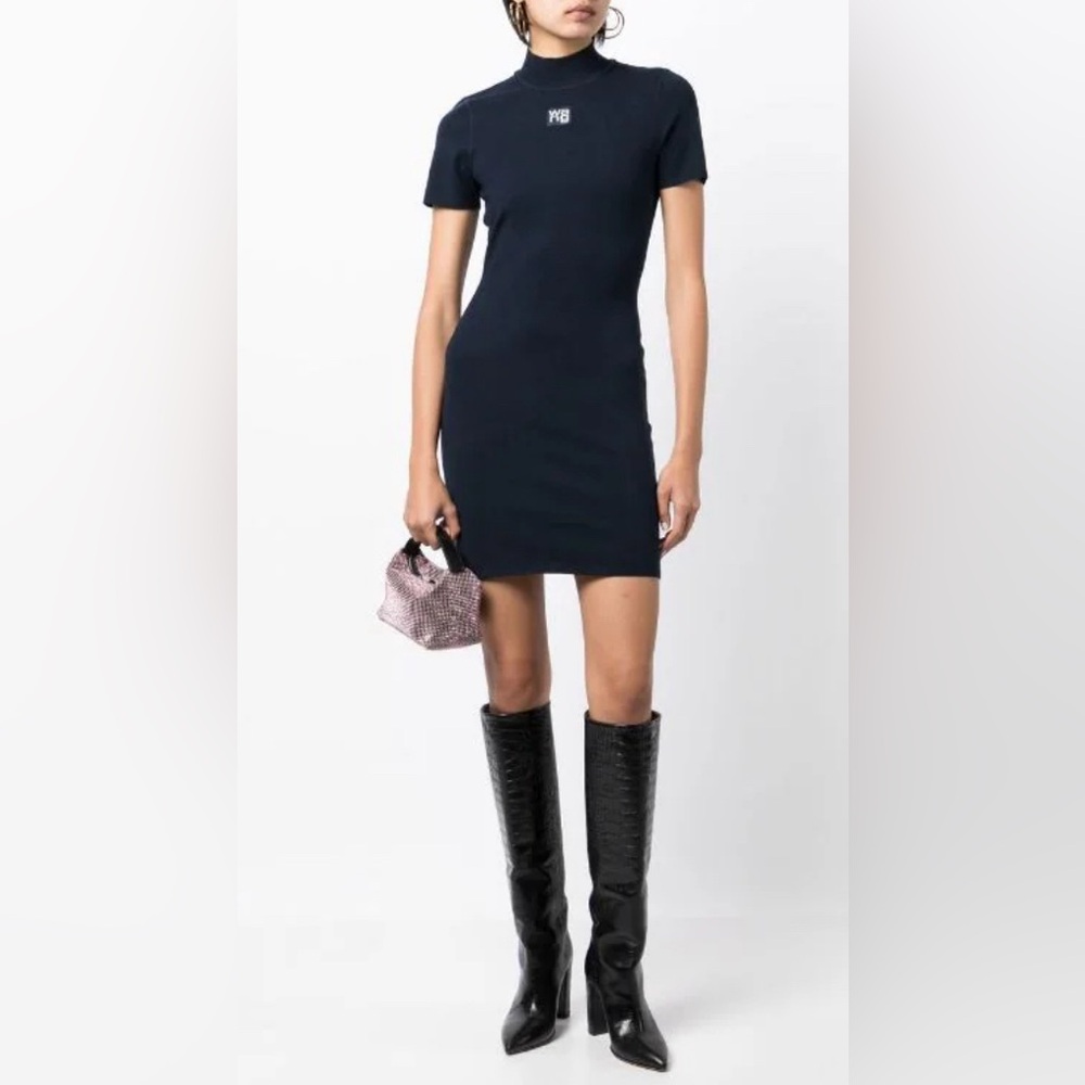 Alexander Wang Bodycon Crewneck Tee Dress w/ Logo Patch